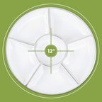 Plasticpro 6 Sectional Round Plastic Serving Tray/Platters White & Silver Pack of 2