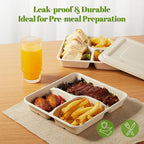 [100% Eco-Friendly] 3 Part Compartment Disposable Food Containers with Lids - Sugarcane Pulp Take Out Boxes, Biodegradable, Compostable, Microwave Safe Lunch Containers - Pack of 50 (Large)
