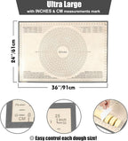 Extra Large Silicone Pastry Mat 36x24 Inch - Nonstick Baking Mats with Measurements, Great for Dough Rolling, Pastry, Pie Crust, Fondant, Cookies, Bread, Pasta, Pizza, Counter Mat