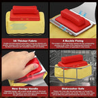 Steam Safe Grill Cleaning Brush Bristle Free for Outdoor Grill with 15" Extended Handle, 3X Thick Aramid Fabric Replaceable Brush Heads, Heavy Duty Triple-Groove Scraper Design for All Grates, Red