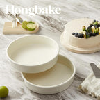 HONGBAKE 9 Inch Round Cake Pan Set of 2, Nonstick Ceramic Coating Cake Molds with Diamond Texture, 0.8 mm Aluminized Steel Cake Pans Sets for Baking & Cheesecake, Heavy Duty & Non-Toxic (Cream, 2PCS)