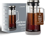 Cold Brew Coffee Maker, 1.0L/34Oz Cold Brew Pitcher | Ice Tea Maker with Airtight Glass Carafe, Filter, Non-Slip Base, Comfort Handle, Wide Spout (Grey)
