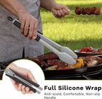 Hotec Stainless Steel Kitchen Tongs, Set of 2-9" and 12", Locking Metal Food Tongs for Cooking, Serving, BBQ, Grill Non-Slip Grip