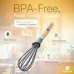 Modern Kitchen Whisk with Wooden Handle, Gray Silicone Wires, Professional Balloon Style for Mixing, Blending, Cooking, Utensil for Whisking Beating Frothing