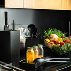 KAIZEN Bamboo Knife Block Without Knives - Perfectly Sized Universal Knife Holder for Knives, Scissors - Unique Knife Storage for Counter Top with Anti-Slip Base (Black - Bamboo)