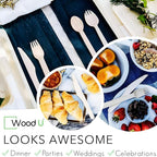 WoodU Disposable Wooden Knives 100% All-Natural, Eco-Friendly, Biodegradable, and Compostable - Pack of 200-6.5" Knife