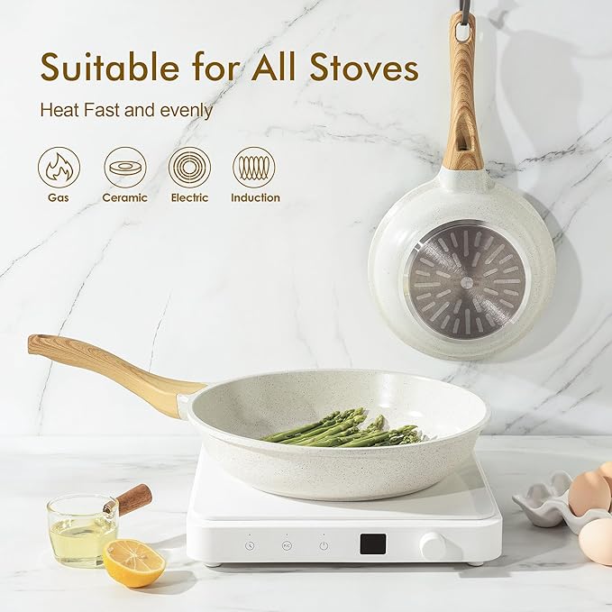 SENSARTE Nonstick Ceramic Frying Pan Skillet, 8-Inch Omelet Pan, Healthy Non Toxic Chef Pan, Induction Compatible Egg Pan with Heat Resistant Handle, PFAS-Free, White