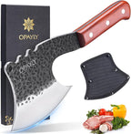 Meat Bone Cleaver Knife Heavy Duty Bone Choppe for Meat Cutting Hand Forged Butcher Axes with Cover cleavers High Carbon meat cleaver for Kitchen Outdoor Camping BBQ gifts for men