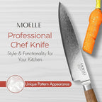 MOELLE Premium Teak Wood Chef Knife 8" - VG10 Damascus Steel 67 Layers, 60+ HRC - Japanese Damascus - Danish Design Kitchen Knife with Elegant Gift Packaging