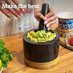 PriorityChef Heavy Duty Mortar and Pestle Set with Bamboo Base, 100% Natural Granite Stone Grinder, Guacamole Bowl and Masher, 1.5 Cups, Black
