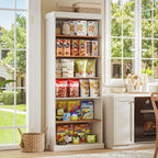 70.8" Tall Farmhouse Kitchen Pantry Cabinet with Glass Doors, Modular Wooden Storage Hutch with 6-Tier Adjustable Shelves for Kitchen or Living Room, White, Set of 2