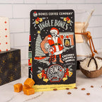 Bones Coffee Company Jingle Bones, Caramel Vanilla Coconut Flavored Coffee, Medium Roast Low Acid Arabica Beans Compatible with Auto drip and French Press Coffee Maker, 12 Oz Ground