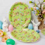 WDF 50Pack Easter Plates Oval Paper Plates - 10" x 12" Bunny Plates for Party Supplies Easter Rabbits Large Disposable Platter for Easter Serving Tray Baby Shower Birthday