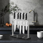 Acrylic Shield Magnetic Knife Block Holder - Marble Base Magnetic Knife Stand for Counter Top -Double Sided Magnetic Knife Holder -Stainless Steel Kitchen Knife Block without Knives -Black