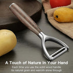 JUSEEPO Premium Vegetable Peeler, Y Type Swivel 304 Stainless Steel Blade Comfortable Solid Wood Handle, Practical gift for the home kitchen mom grandma for Veggie, Fruit, Potato(Black Walnut)