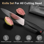 Astercook Knife Set, 15 Pieces Kitchen knives Set with Built-in Sharpener, High Carbon German Stainless Steel Chef Knife Block Sets, Sharp & Rust Resistant Dishwasher Safe, Black