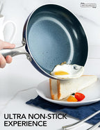 MICHELANGELO Small Frying Pan - 8 Inch Nonstick Frying Pan with Lid, Non-Toxic Omelette Pan with Stainless Handle, Nonstick Skillet, Blue-Ceramic