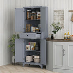 HOMCOM 67" Tall Freestanding Kitchen Pantry Cabinet, 4-Door Storage Cabinet with Drawer and Adjustable Shelves for Dining Room, Gray