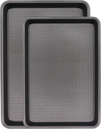 Cookie Sheets for Baking Nonstick, 2 Pack Heavy Duty 0.8mm Dark Gray Sheet Pan Set Quarter(9x13in) & Jelly Roll(10x15in), Diamond Textured Commercial Grade, Small Oven Safe