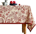 ISAENNE Designer French Linen Long Rectangle Tablecloth,Red Floral Washable Indoor Table Cloth,Durable Home Decor Tablecloths for Dining Thanksgiving Kitchen Party Christmas,63"*94"-Ruyi A