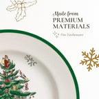 Spode Christmas Tree 5-Piece Place Setting - Festive Earthenware Tableware with Plates, Teacups, Saucers - Microwave, Dishwasher Safe - Christmas Dinnerware & Holiday Tableware