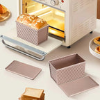 LIANYU Pullman Loaf Pan with Lid, 1 LB Dough Capacity Nonstick Bread Baking Loaf Pan, Carbon Steel Corrugated Bread Toast Box Tin for Homemade Sandwich, Rose Gold