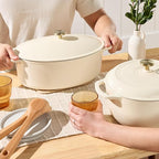 Best Choice Products Oval 7.5 Quart Enamel Cast-Iron Dutch Oven, Heavy-Duty Pre-Seasoned for Baking, Cooking w/Side Handles – Vanilla Buttercream