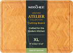 Atelier Collection Bamboo Cutting Board, Reversible Boards for Kitchen with Deep Juice Grooves and Handles, Large Wood Chopping Board for Cooking and Serving, Handcrafted Luxury Cutting Board