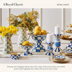 MACKENZIE-CHILDS Enamel Compote, Cute Enamel Pedestal Serving Dish or Decorative Bowl, Large, Blue-and-White Royal Check