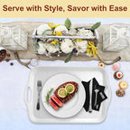 20" x 13" Large Serving Platters for Turkey, Cookie, Cupcakes, Gift Ready Melamine Serving Tray with Handles for Party Entertaining, Raised Dots & Matt Finish, Set of 2, White & Black