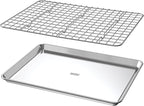Baker's Secret Non Toxic Bacon Tray for Oven, PTFE, PFAS, PFOA Free, 100% Recycled Aluminum, Bakeware Set Cookie Sheet 18" with Stainless Steel Rack Never Rust - The Natural Aluminum Collection