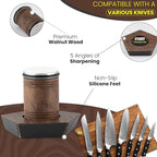 Rolling Knife Sharpener Kit – Premium Walnut Wood – 5 Magnetic Angles (12, 15, 17, 19 & 22 Degrees) – Diamond and Ceramic Discs – Durable Knife Sharpening System for Kitchen & Chef's Knives