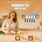 Magnetic Knife Holder for Wall 16 Inch |Premium Wood & Blue Resin| Epoxy Knife Magnetic Strip, Kitchen Knife Block Holder with Strong Magnet, Space-Saving, Handcrafted Style & Easy to Install