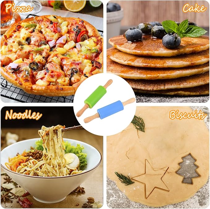 Mini Silicone Rolling Pin for Kids, Non-stick Surface Wood Handle, 9 Inch 8 Pack