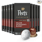 Peet's Coffee, Dark Roast Espresso Capsules, Compatible with Nespresso Original Machines - Major Dickason's Blend, Intensity 11, 100 Count (10 Boxes of 10 Espresso Capsules)