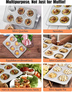 TeamFar Muffin Pan, 6 Cup Muffin Baking Tins Pans, Cupcake Pan Tray Set Stainless Steel for Baking Cakes Cornbread Tarts and More, Healthy & Non Toxic, Oven & Dishwasher Safe - Set of 3