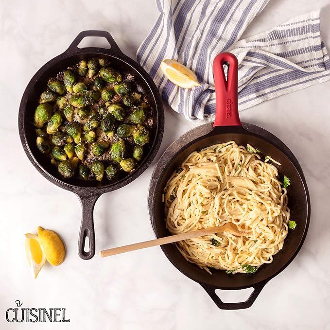 Cuisinel Cast Iron 2-In-1 Multi Cooker - 3-Quart Dutch Oven and Skillet Lid Set Oven Safe Cookware + Black Pan Scraper - Use As Dutch Oven and Frying Pan - Indoor and Outdoor Use - Grill, Stovetop