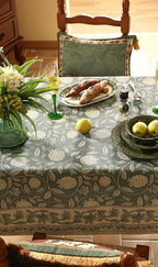 ISAENNE Designer Grayish Green Linen Long Rectangle Tablecloth,Floral Stain Resistant Table Cloth,Fall Vintage Decor Tablecloths for Dining Thanksgiving Kitchen Party,63"*102"-Andrew A