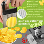FANTEXY Crinkle Cutter for Veggies, Stainless Steel French Fry Cutter for Potatoes, Cucumbers, Carrots - Wavy Chopper, Waffle Fry Maker