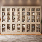 70.8" Tall Brown Bookshelf with Glass Doors, Farmhouse Modular Bookcase with 6-Tier Adjustable Shelves, Large Storage Cabinet for Home Office, Living Room