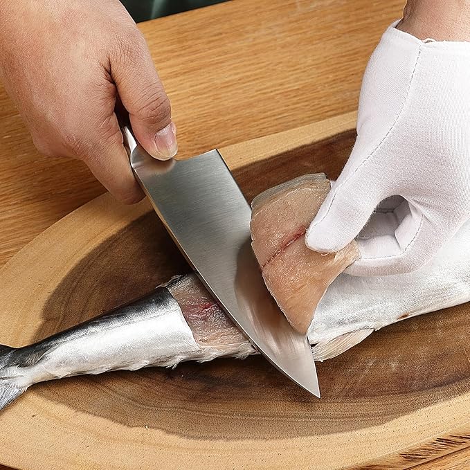 KEEMAKE Deba Knife 6.5 inches, Chef Knife Single Bevel High Carbon Stainless Steel 1.4116 Japanese Style Kitchen Knife for Fish and Meat with Rosewood Handle Chopping Knife with Gift Box