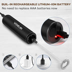 Rechargeable Milk Frother Handheld Electric Frother Wand Milk Foamer Drink Mixer for Coffee, Lattes, Cappuccino, and Egg, Stainless Steel for Travel-Black