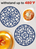 SMARTAKE 3 Set Silicone Trivet Mats, Multi-Use Carved Trivet Mat, Insulated Non-Slip Durable Kitchen Mats, Flexible Modern Kitchen Table Mat, for Hot Dishes, Pots, Dining Countertop, Navy Blue