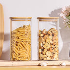 Glass Storage Containers with Lids, Glass Jars with Bamboo Lids, Large Food Storage Jar, Sugar, Pantry Storage Container for Pasta Rice Flour Oats Nuts Tea Spice (Square 54oz 4pack)