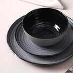 Stone Lain Dua 24-Piece Dinnerware - Stoneware, Plate and Bowls, Dishwasher and Microwave Safe, Dish Set for 8, Black