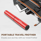 Rechargeable Milk Frother Handheld Electric Frother Wand Milk Foamer Drink Mixer for Coffee, Lattes, Cappuccino, and Egg, Stainless Steel for Travel-Rube Red