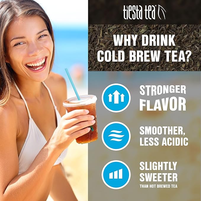 Tiesta Tea - Peaches N' Green Cold Brew, Loose Leaf, Smooth Peach Green Tea, Premium Medium Caffeinated Iced Drink, Cold Brew Packets, Makes 64 oz of Pitcher Per Bag (Pack of 10)