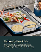 Caraway Double Burner Griddle - 19x12” Griddle Pan - Non-Stick Ceramic Coated - Non Toxic, PTFE & PFOA Free - Oven Safe & Compatible with All Stovetops - Black
