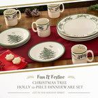 Spode Christmas Tree 12-Piece Dinnerware Set (Service for 4) - Festive Holiday Tableware with Plates & Mugs - Fine Earthenware Christmas Dinnerware - Microwave & Dishwasher Safe