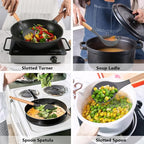 Silicone Cooking Utensils Set 5-Piece Non-Stick Kitchen Utensil Set, Wood Handle Heat Resistant Spatula Spoon Turner Soup Ladle Silicone Cooking Kitchen Gadgets BPA Free for Nonstick Cookware
